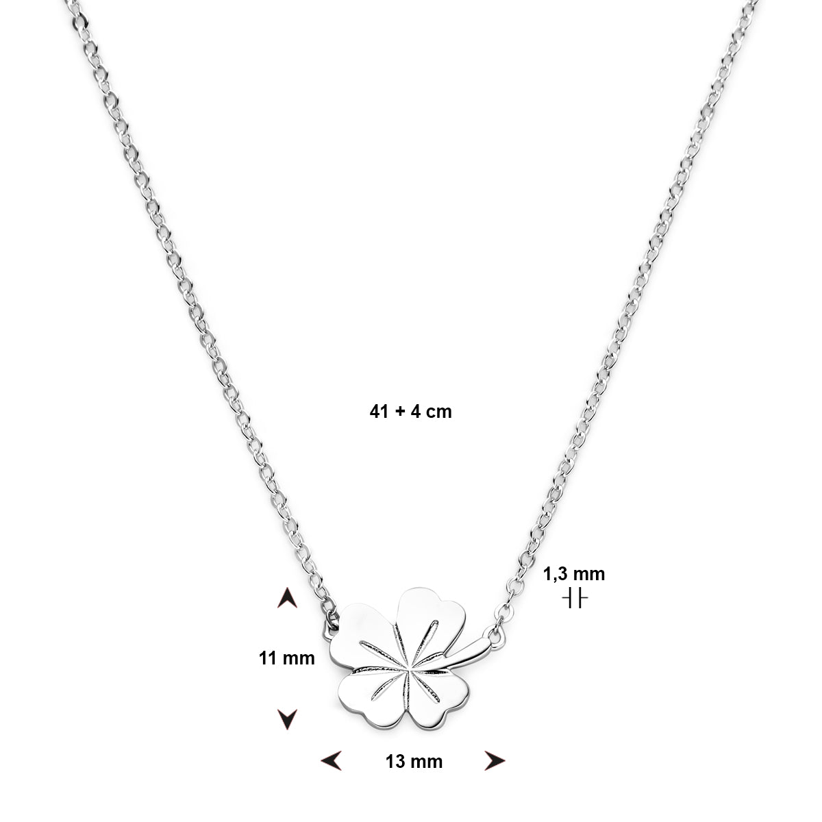 collier klavertje 41 + 4 cm zilver gerhodineerd