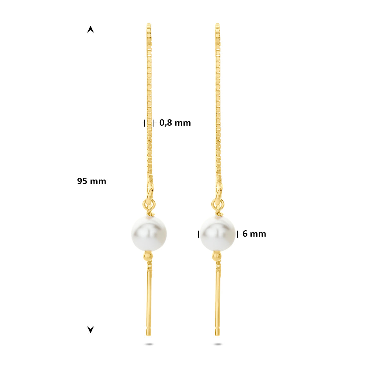 doortrekoorbellen swarovski parel 95mm 1 micron zilver verguld (geel) - bol