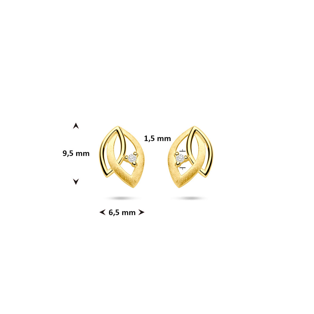 oorknoppen poli/mat diamant 0.02ct (2x 0.01ct) h si 9,5 mm 14K geelgoud