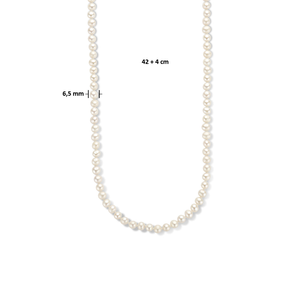 collier parel 6,5 mm zilver gerhodineerd