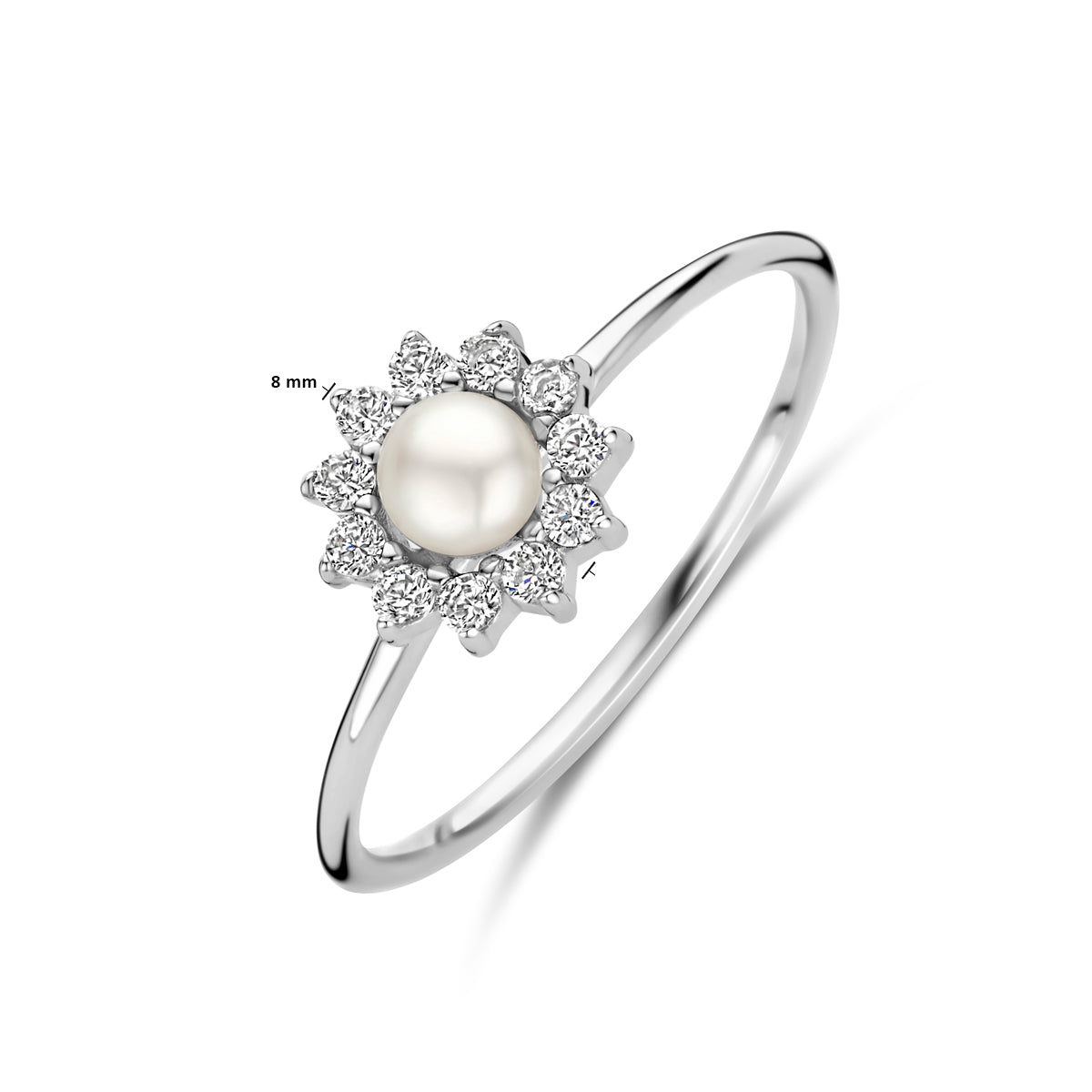 Ring Perle und Zirkonia Silber rhodiniert