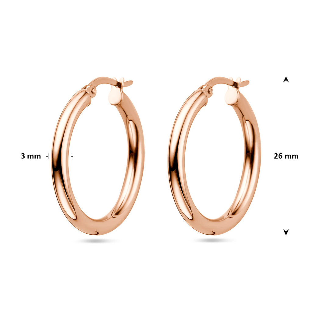 oorringen ronde buis 26 mm 14K roségoud - rond