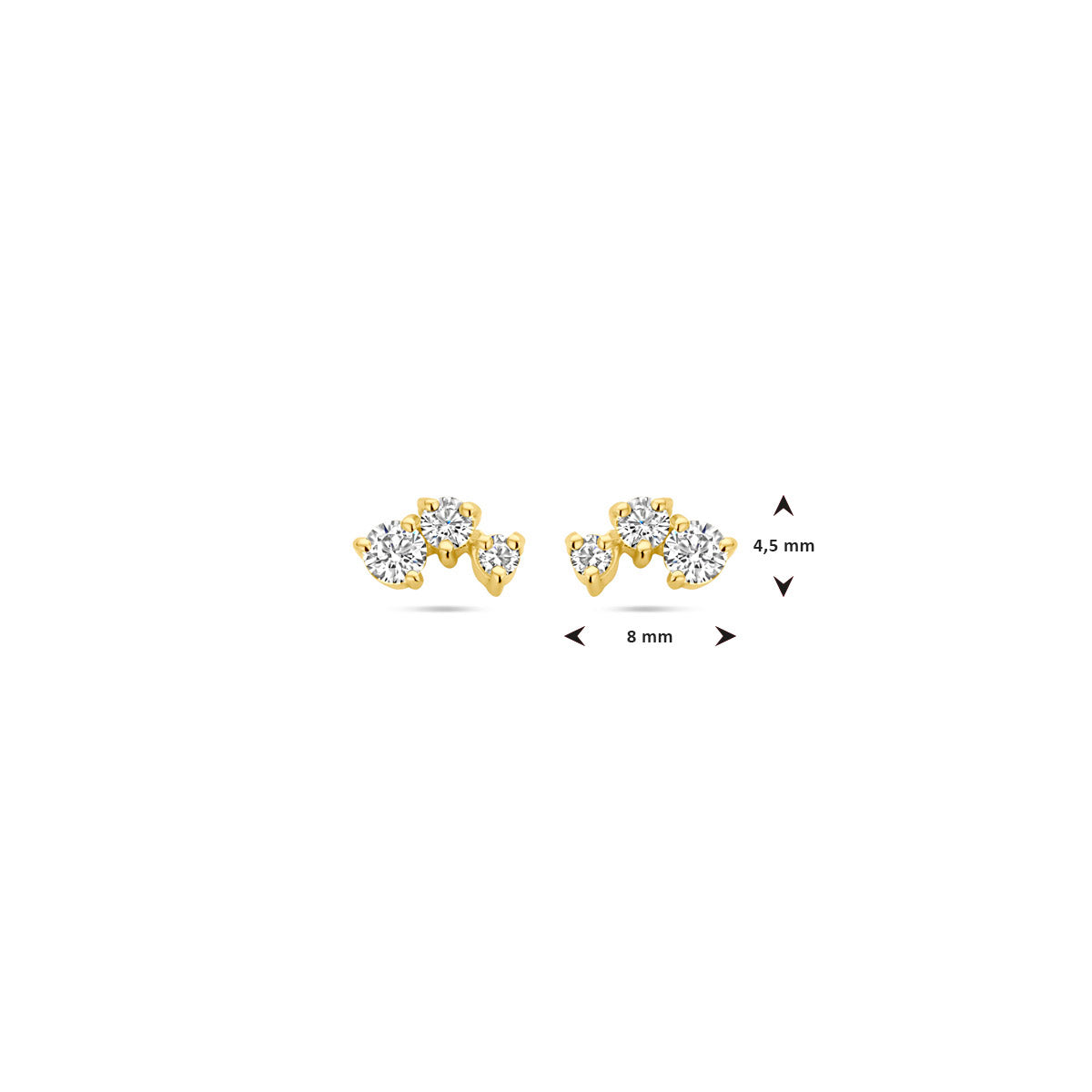 oorknoppen zirkonia 1 micron zilver verguld (geel)