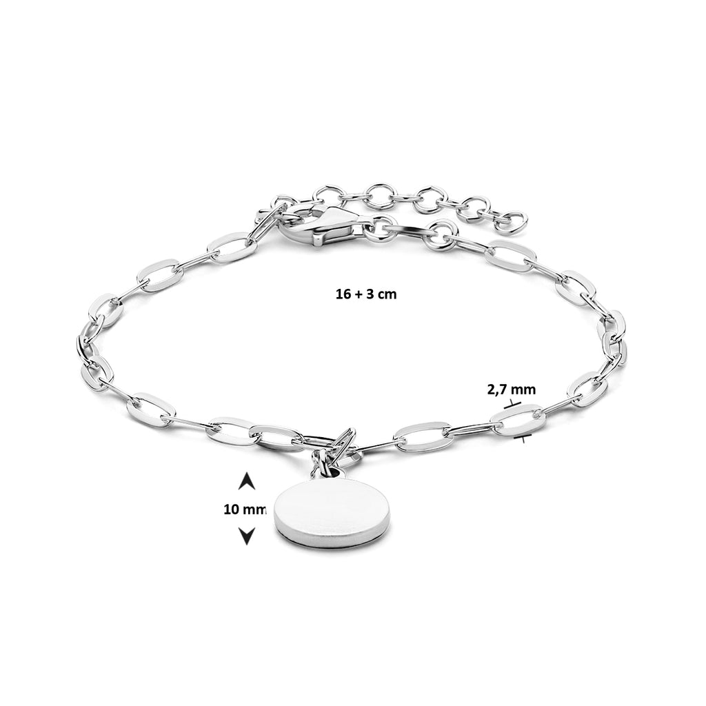 Armband Paperclip flache Röhre rund 2,7 mm 16 + 3 cm rhodiniert Silber