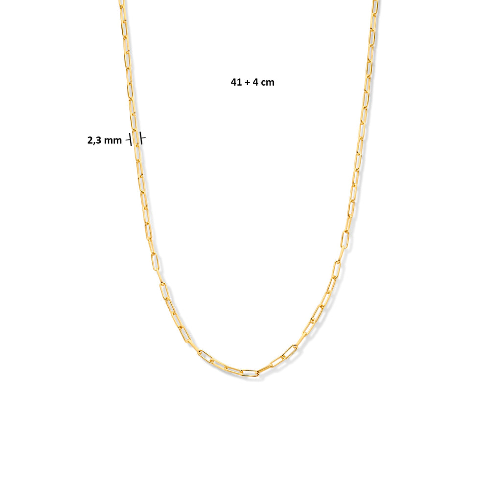 Halskette Büroklammer Vierkantrohr 2,3 mm 41 + 4 cm 3 Mikron Silber vergoldet (gelb)