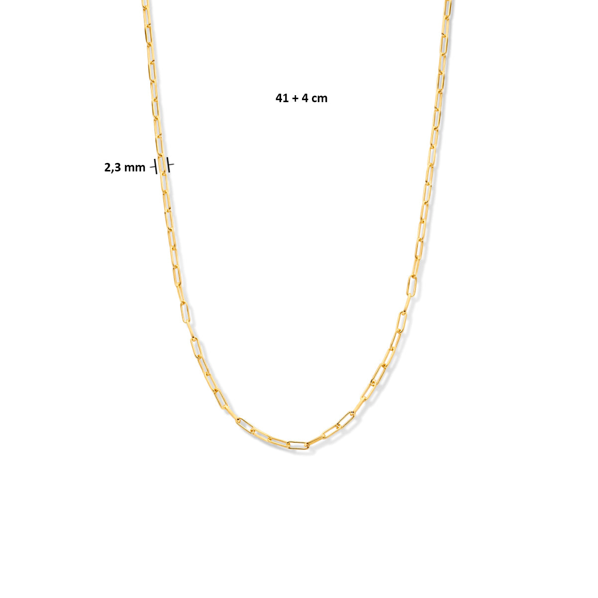 Halskette Büroklammer Vierkantrohr 2,3 mm 41 + 4 cm 3 Mikron Silber vergoldet (gelb)