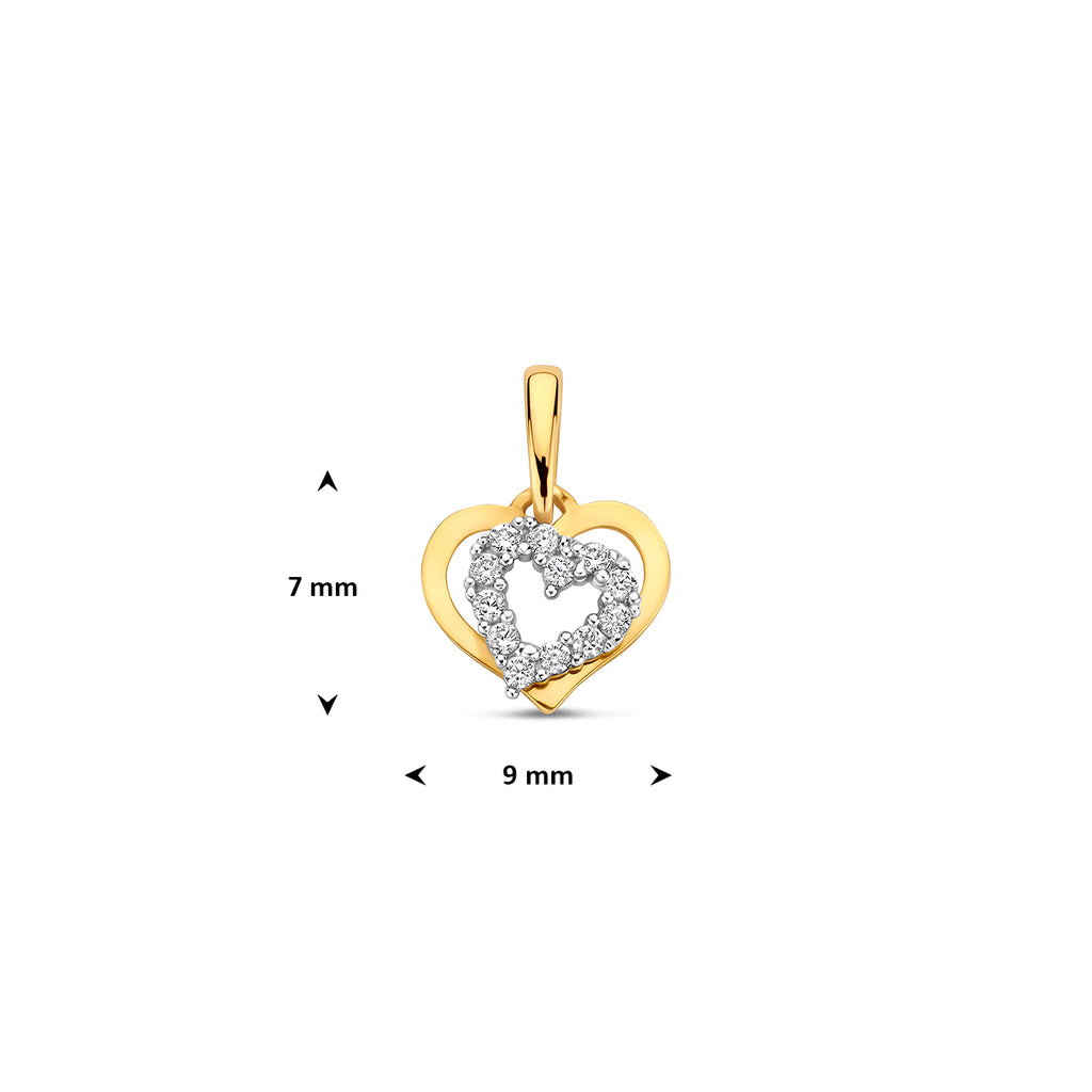 hanger hart zirkonia 14K bicolor goud geel/wit