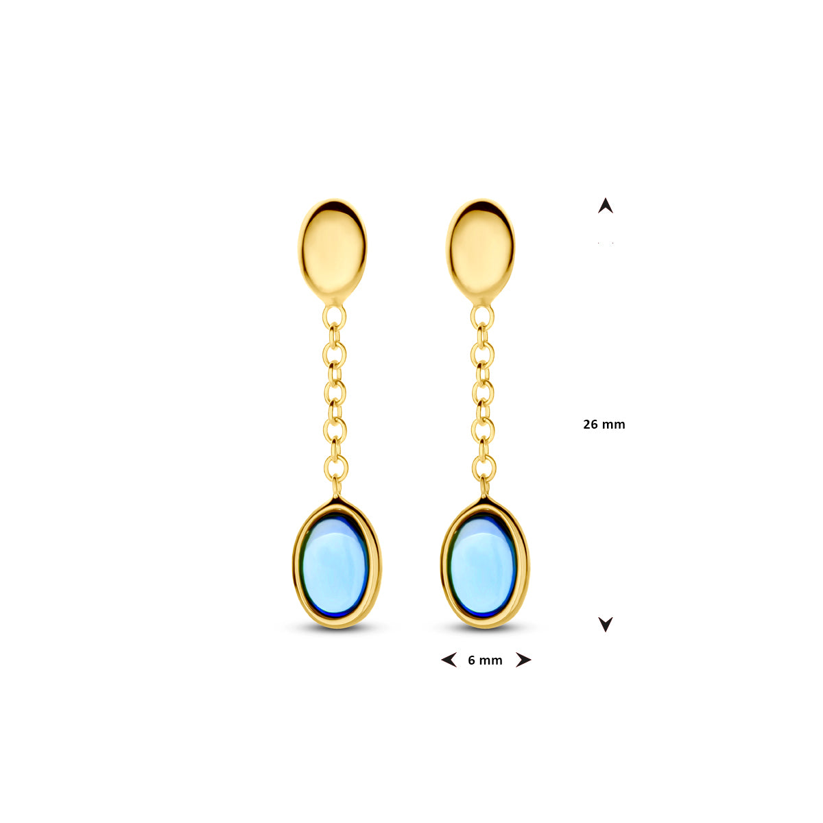 oorhangers london blue topaas 26 mm 14K geelgoud