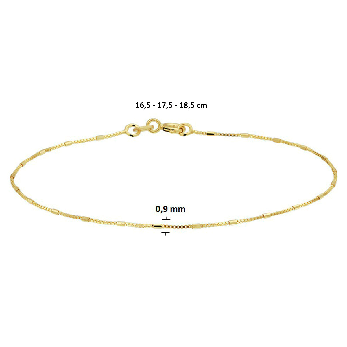 Armband venezianisch und Stabelemente 0,9 mm 16,5 - 17,5 - 18,5 cm 14K Gelbgold
