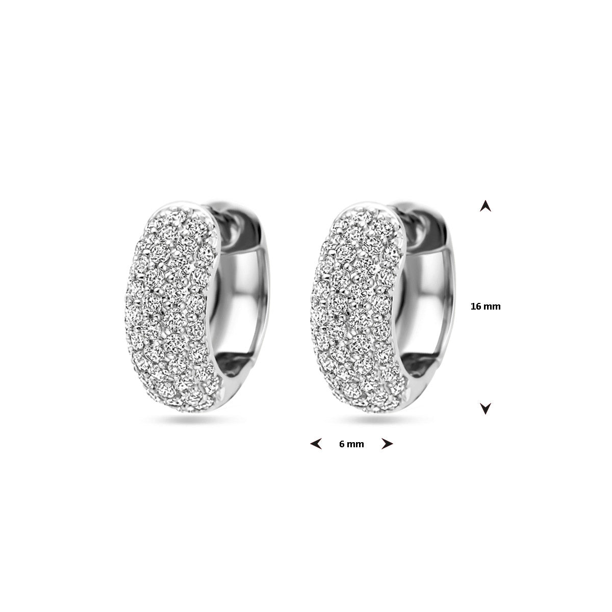 klapoorringen zirkonia 16 mm zilver gerhodineerd
