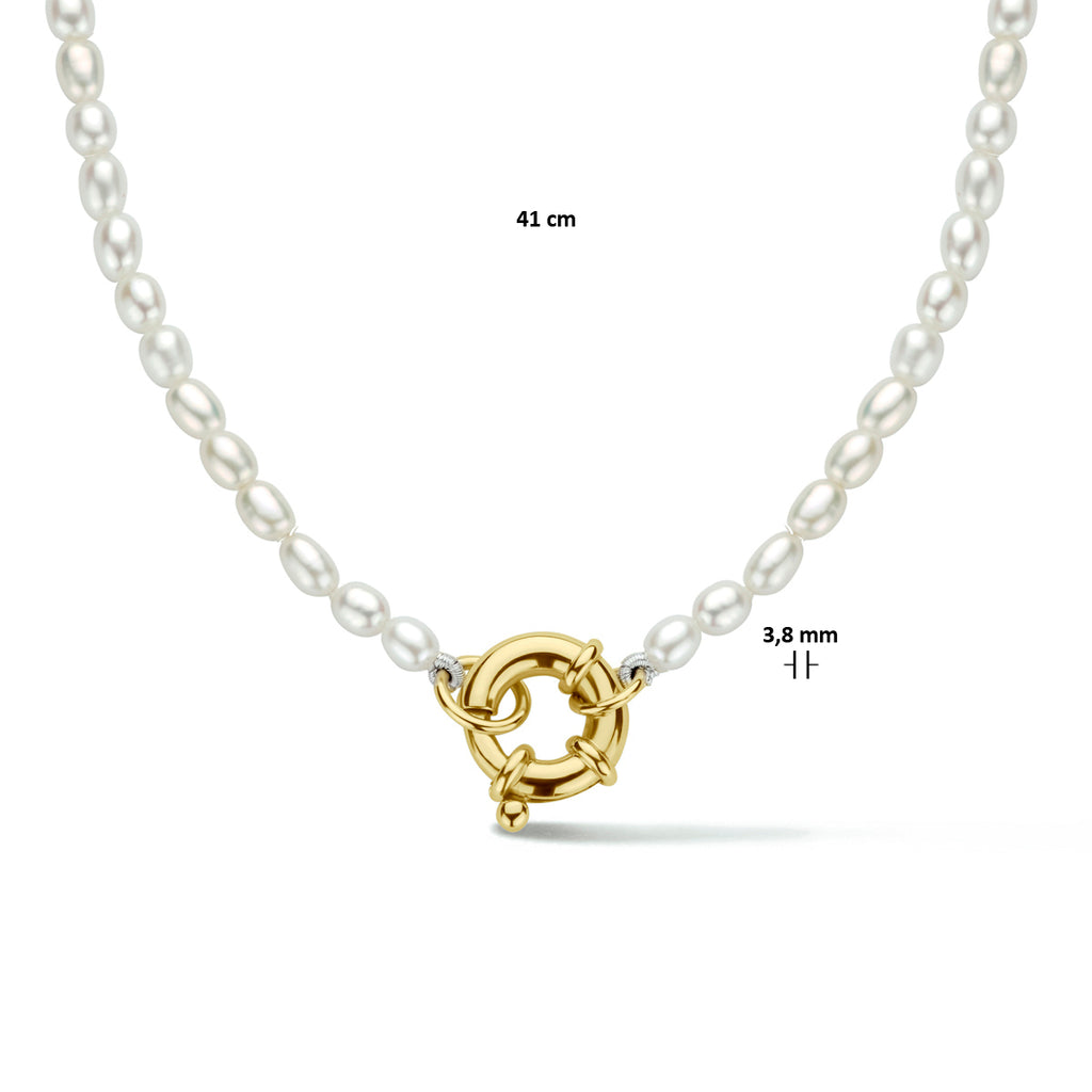 Perlenkette 3,8 mm 41 cm mit großem Federringverschluss 3 Mikron silber vergoldet (gelb)