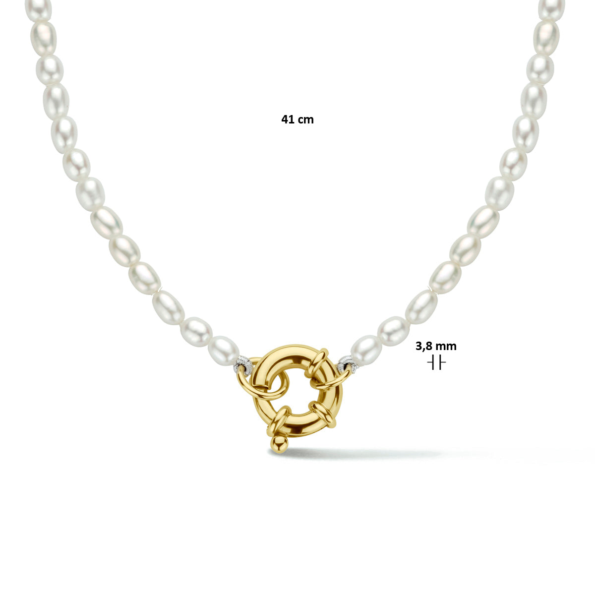 Perlenkette 3,8 mm 41 cm mit großem Federringverschluss 3 Mikron silber vergoldet (gelb)