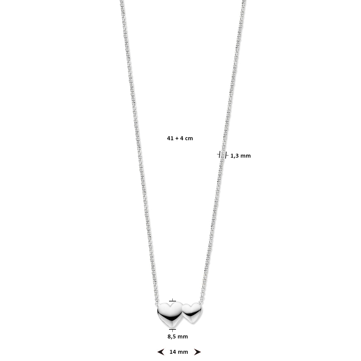Halskette Herzen 41 + 4 cm Silber rhodiniert