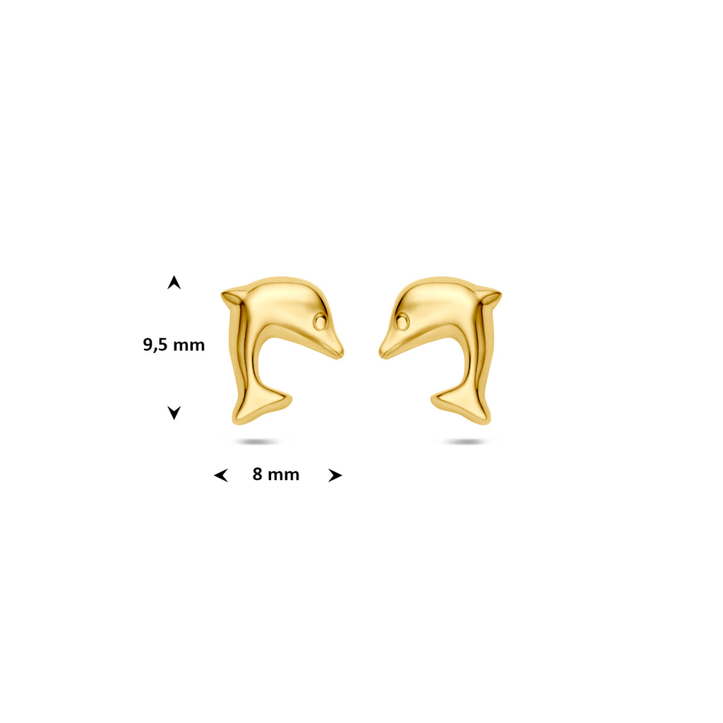oorknoppen dolfijn 9,5 mm zilver verguld (geel)