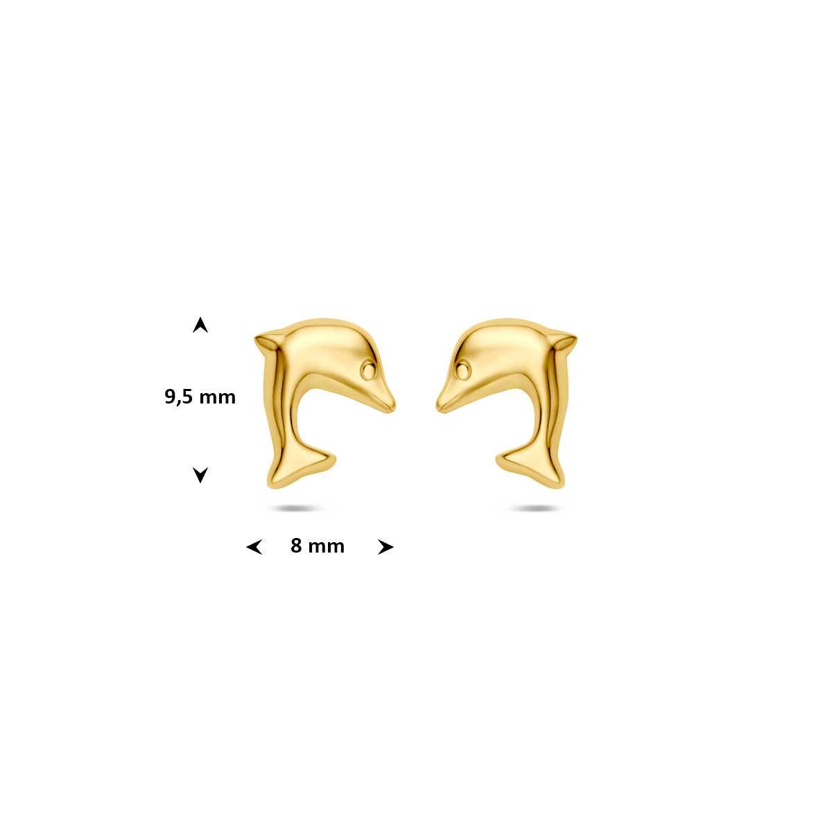 oorknoppen dolfijn 9,5 mm zilver verguld (geel)