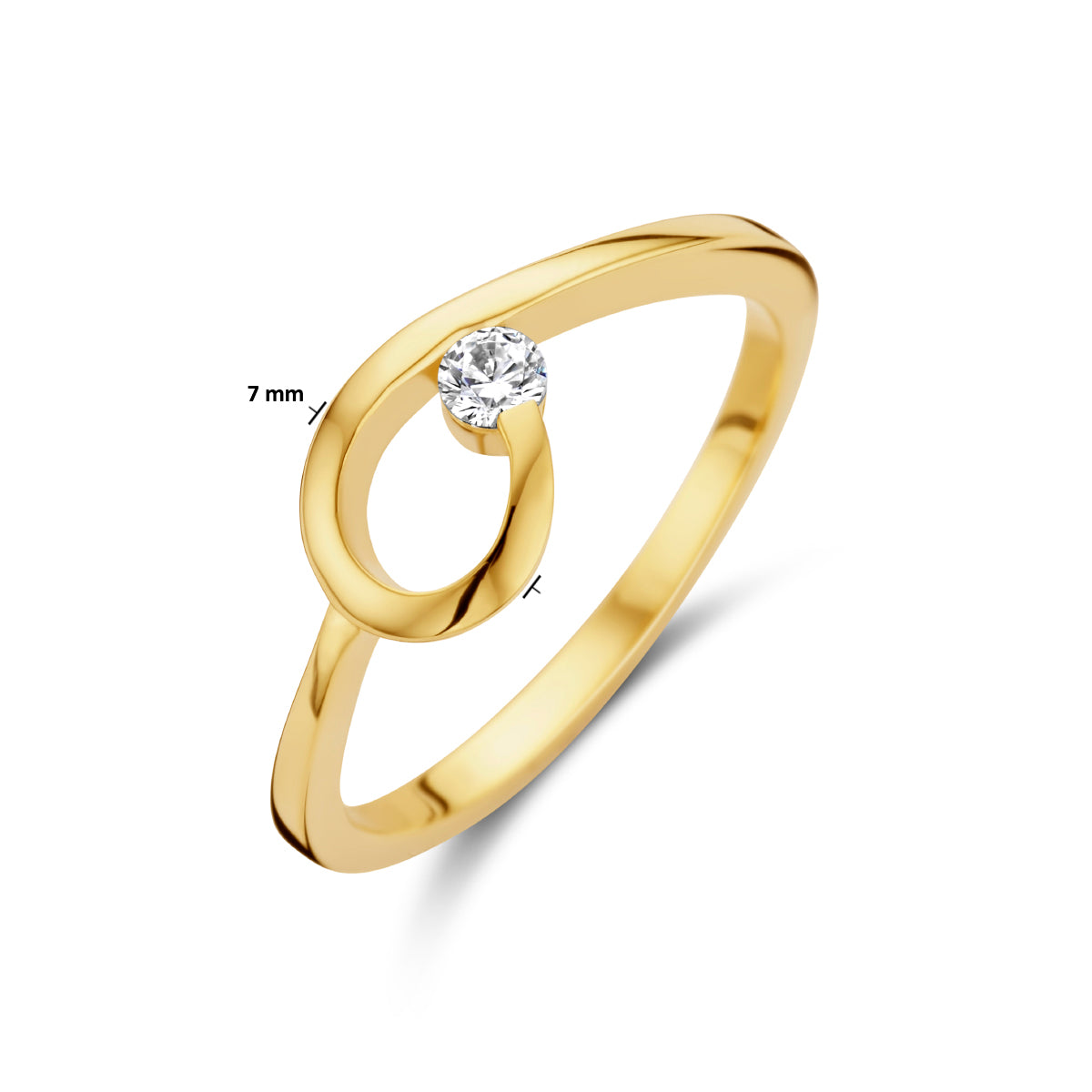 ring zirkonia 14K geelgoud - druppel/komma/pegel