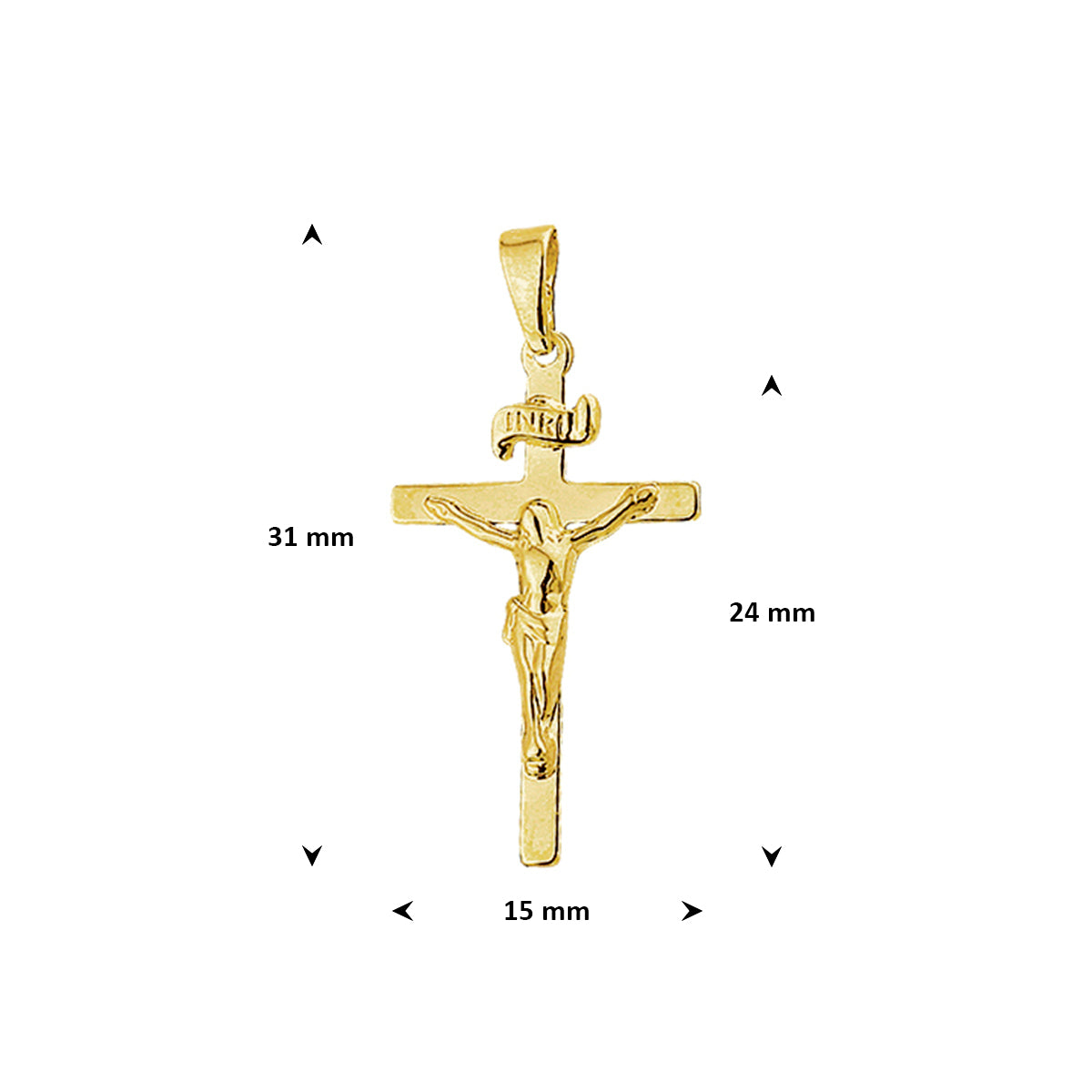 hanger kruis en corpus 24 mm 14K geelgoud