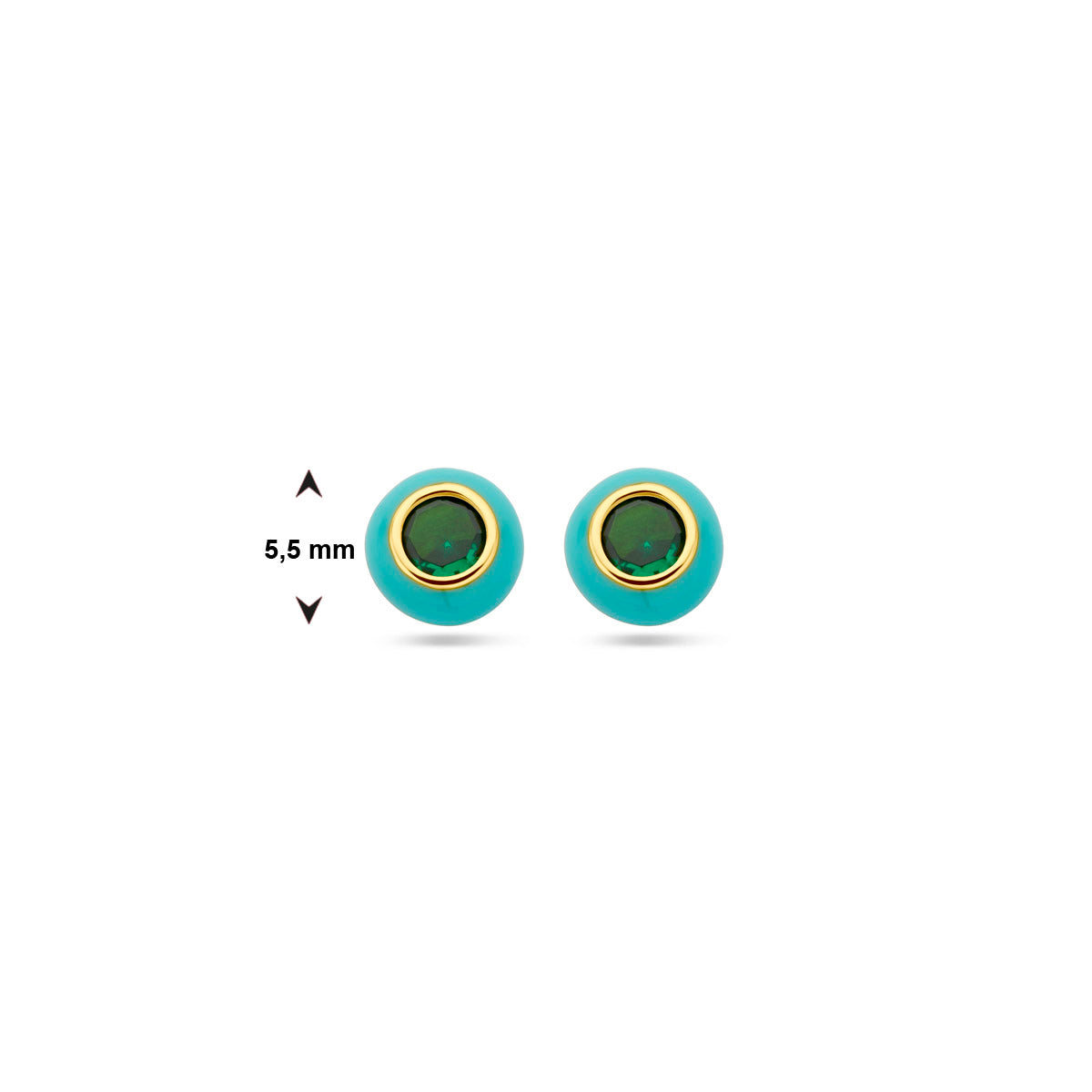 oorknoppen turquoise emaille en groen zirkonia 1 micron zilver verguld (geel)