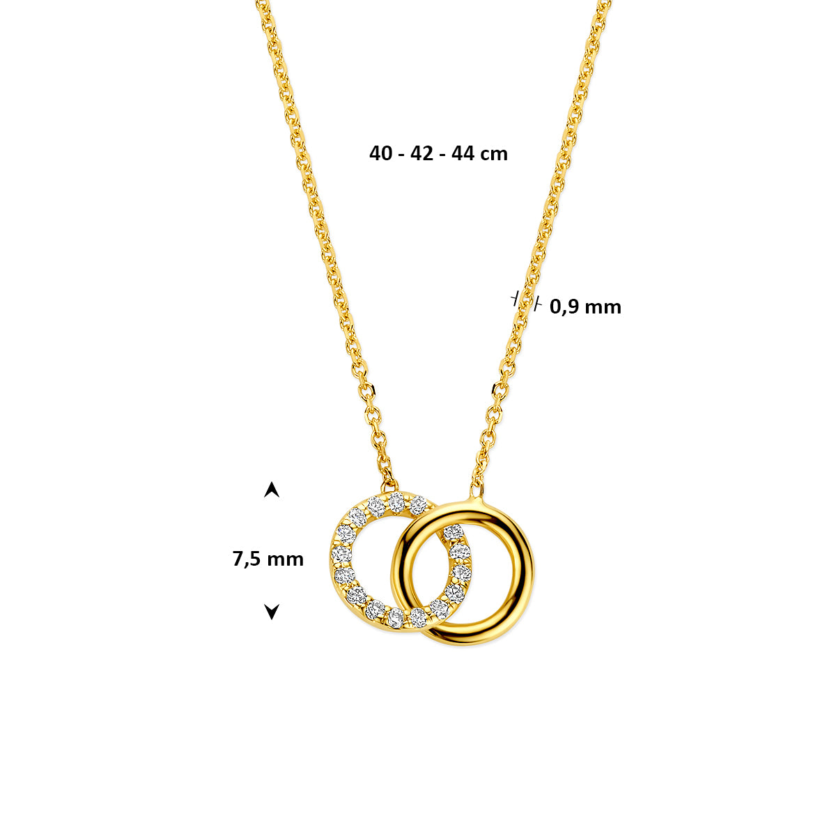 collier rondjes lab grown diamant 0.09ct g vs 40 - 42 - 44 cm 14K geelgoud