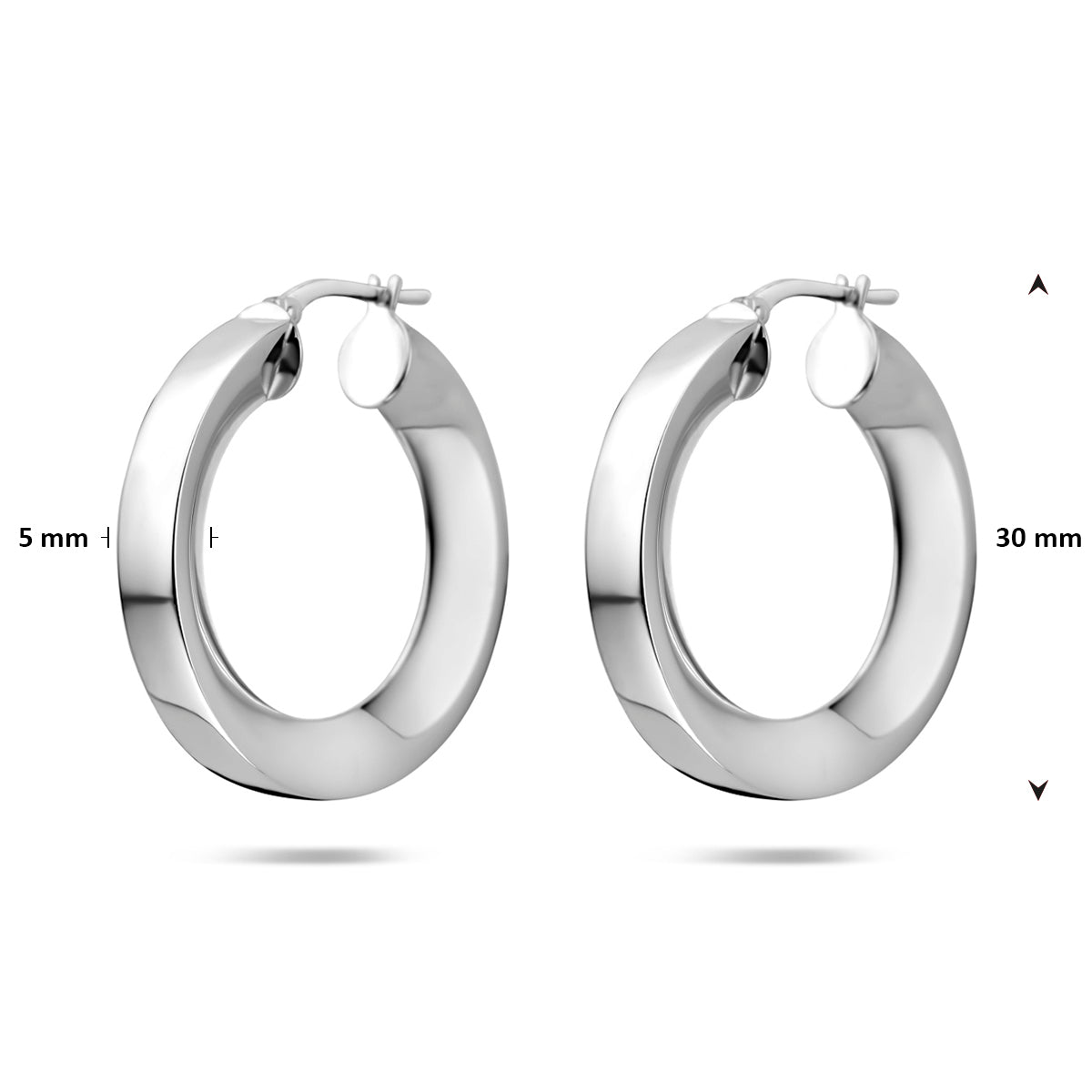 oorringen driehoekige buis 5 mm zilver gerhodineerd