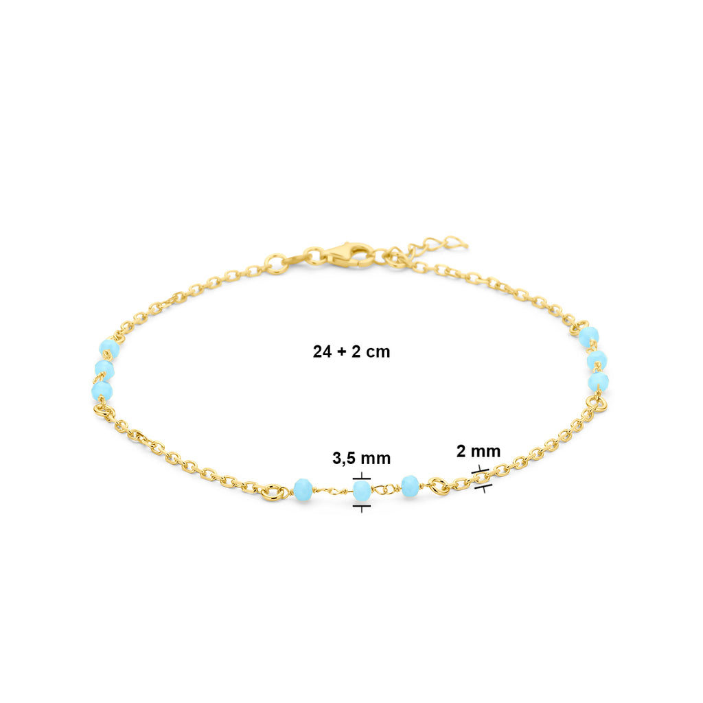 Fußkettchen blaue Kristallkugeln 24 + 2 cm 3 Mikron Silber vergoldet (gelb)