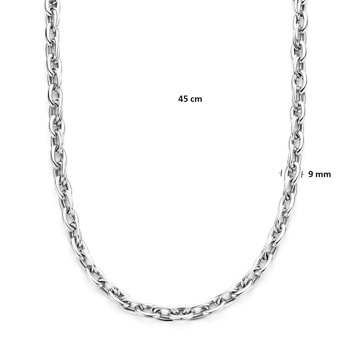 collier 9 mm 45 cm zilver gerhodineerd