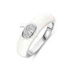 ring wit emaille en zirkonia zilver gerhodineerd