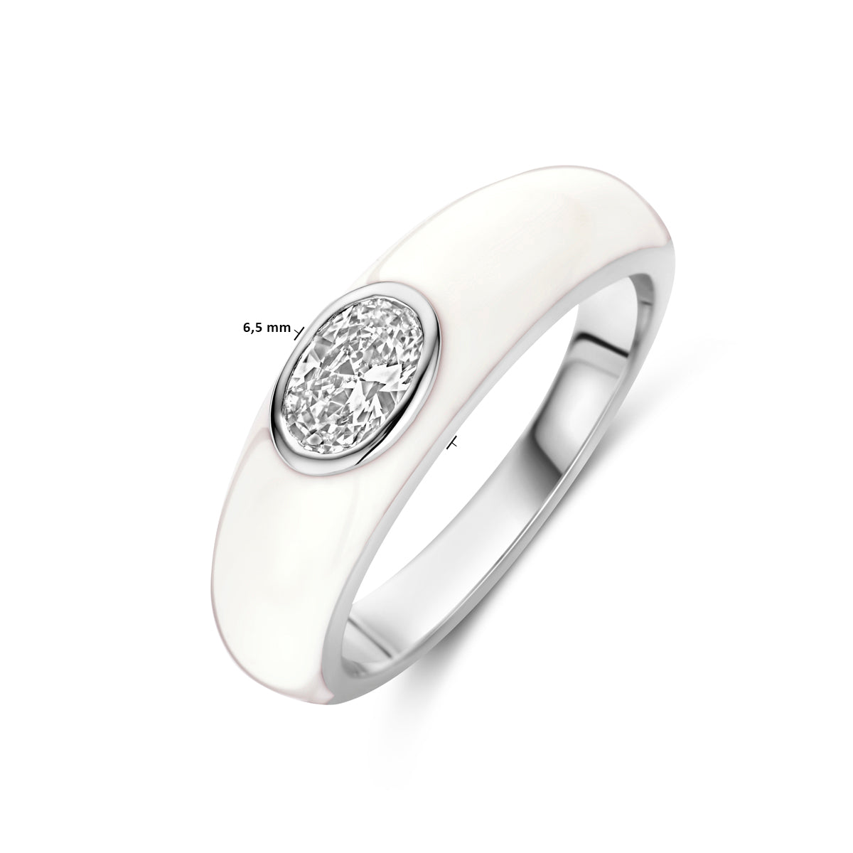 ring wit emaille en zirkonia zilver gerhodineerd