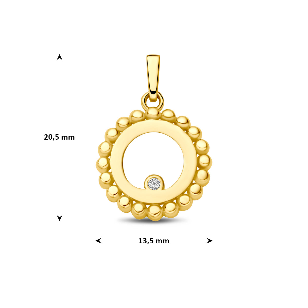 9k hanger rondje bolletjes zirkonia 13,5 mm 9K geel - rondje,bolletje,ringetje,draad