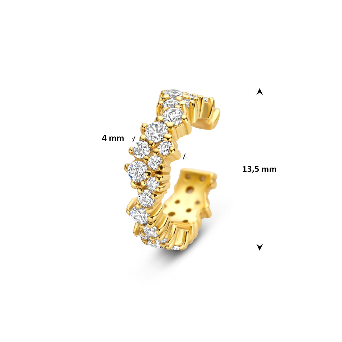 ear cuff zirkonia 13,5 mm 1 micron zilver verguld (geel)