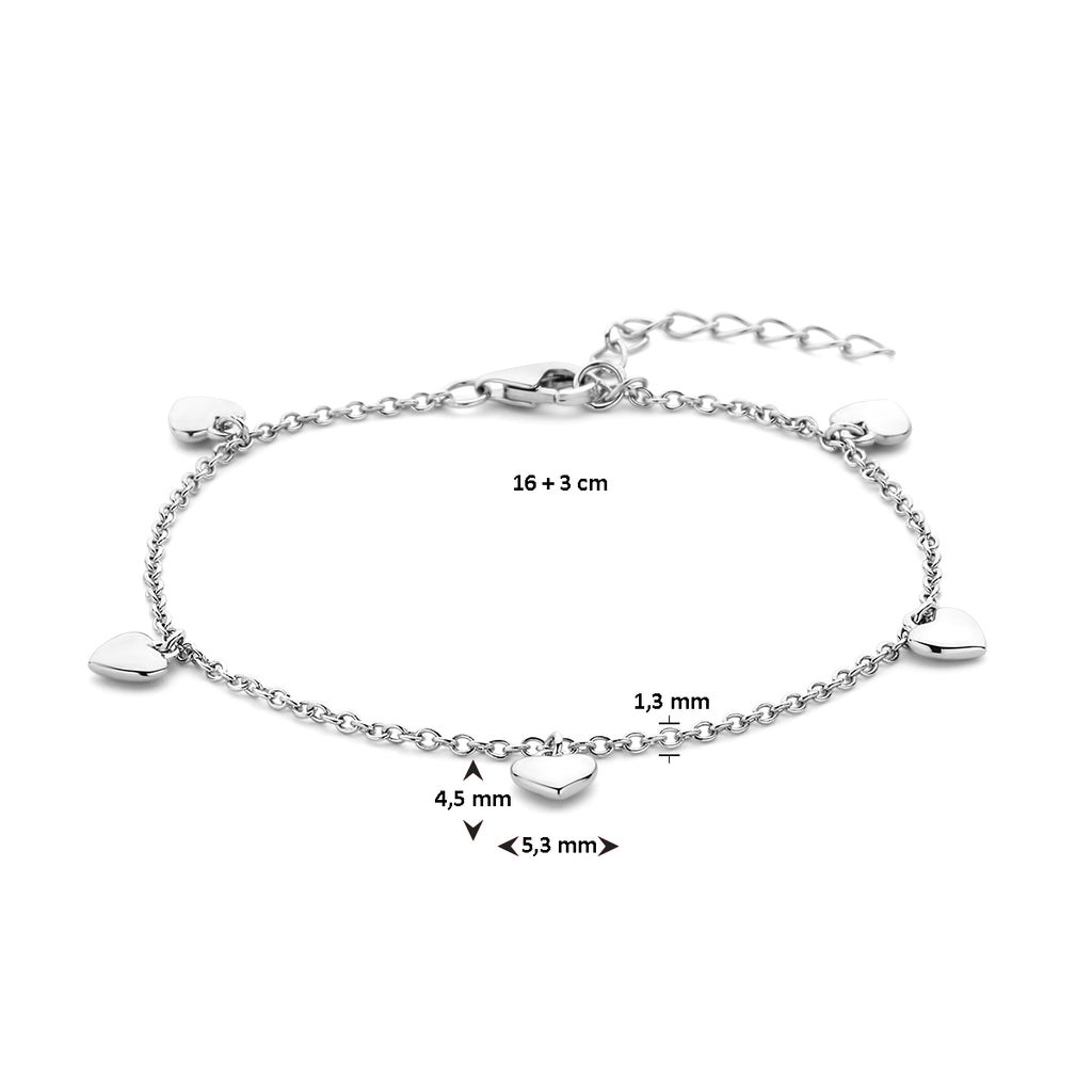 Armband Herzen 16 + 3 cm Silber rhodiniert