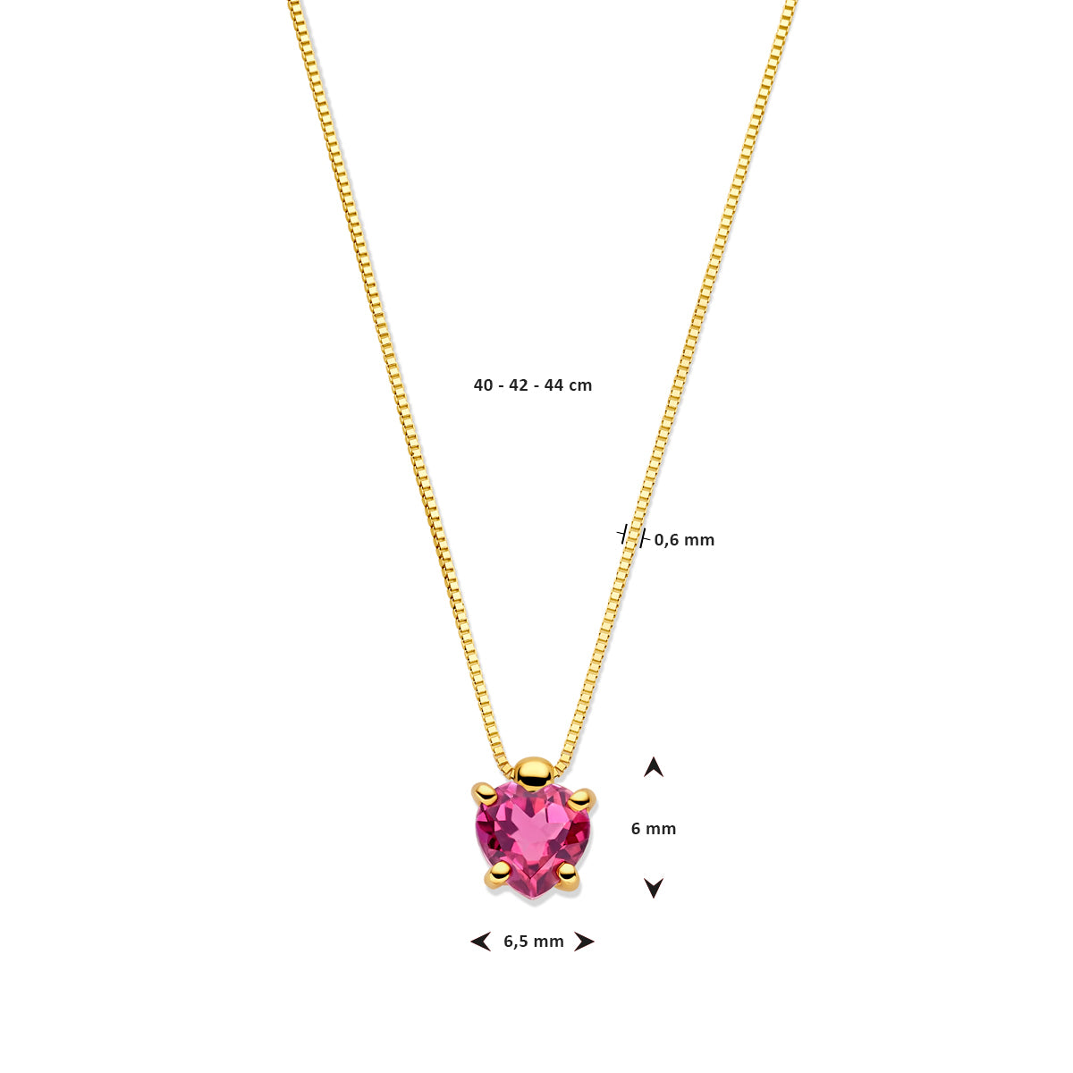 Halskette Herz Rhodolit 40 - 42 - 44 cm 14K Gelbgold