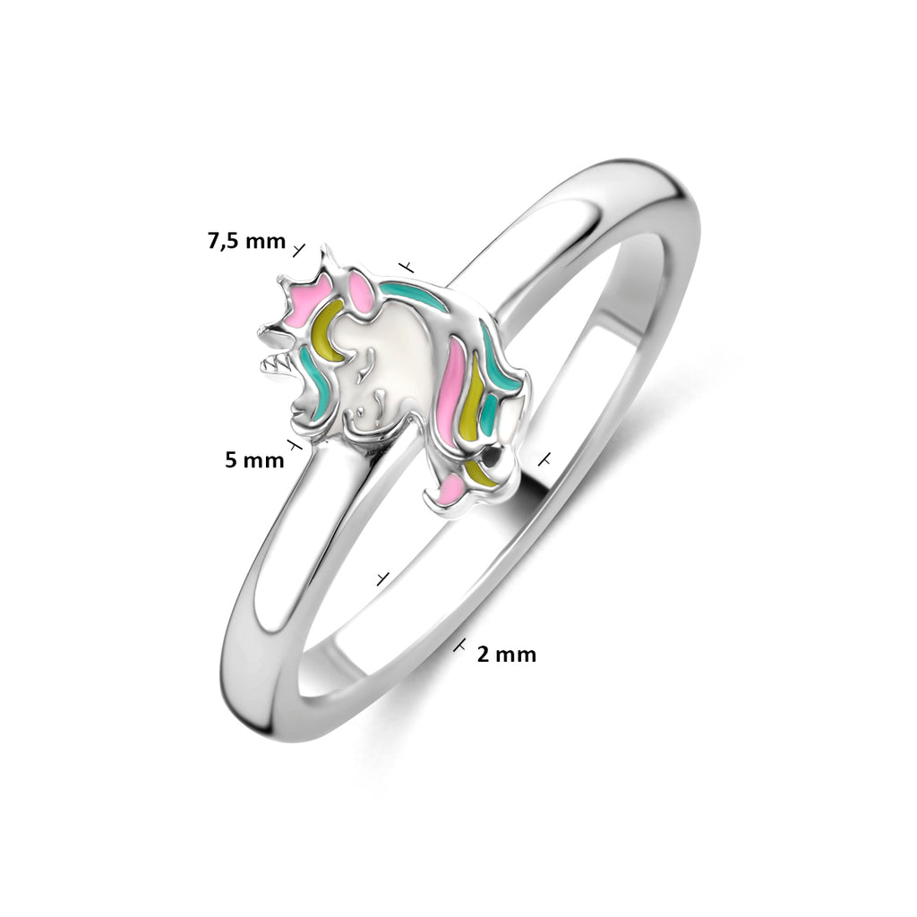 ring emaille eenhoorn zilver gerhodineerd
