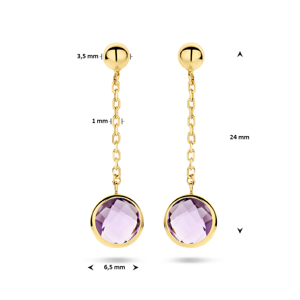 oorhangers amethist 14K geelgoud - rondje,bolletje,ringetje,draad