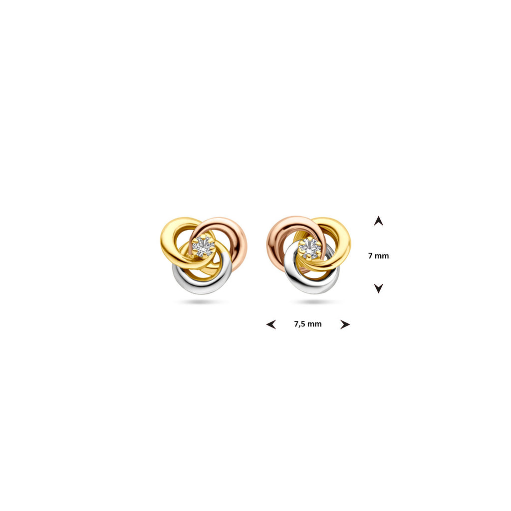 oorknoppen zirkonia 7 mm 14K tricolor goud