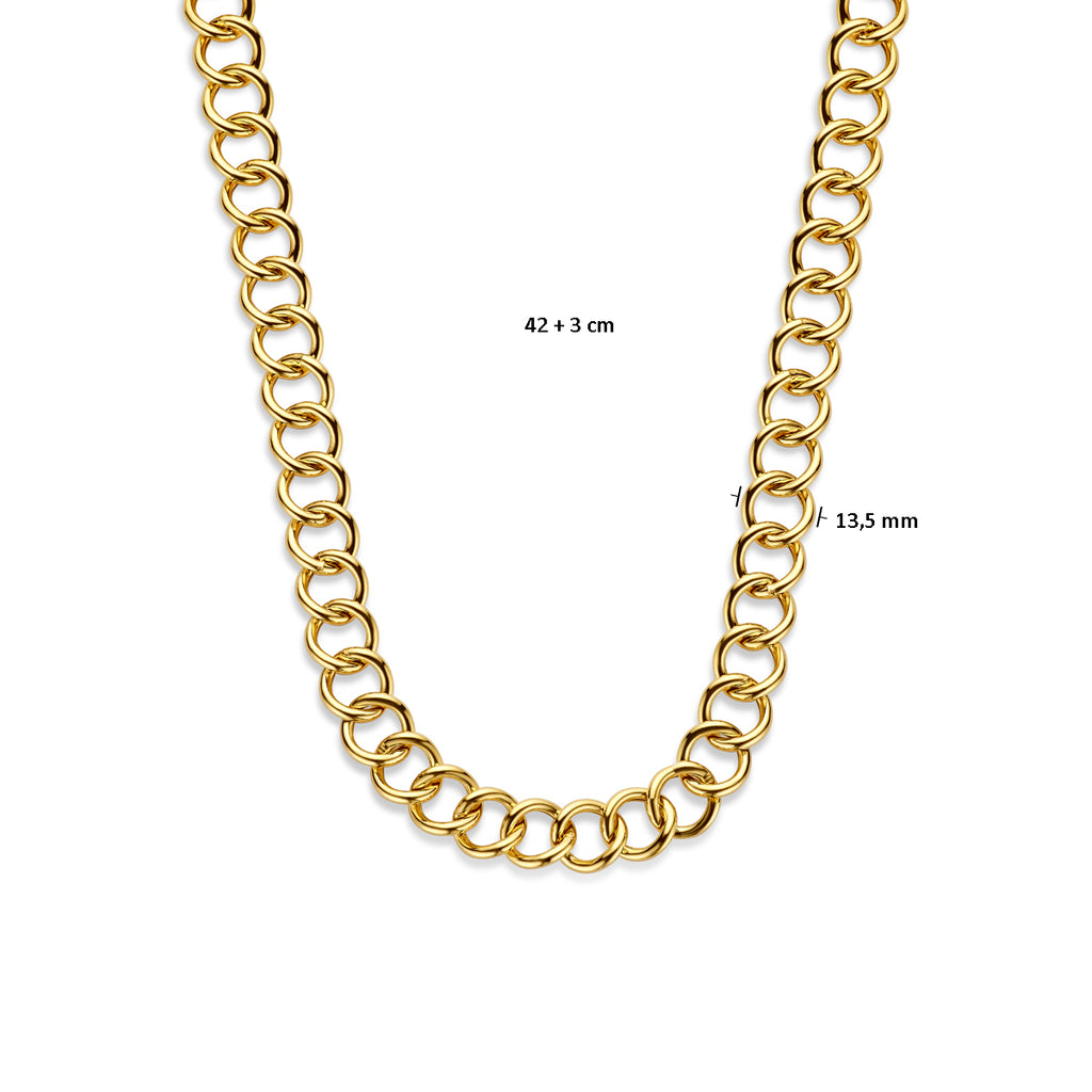 Halskette Gourmet 13,5 mm 42 + 3 cm 3 Mikron Silber vergoldet (gelb)