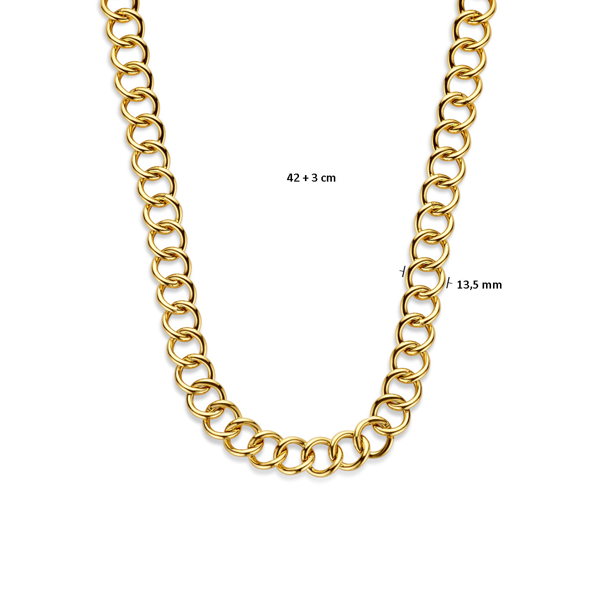 Halskette Gourmet 13,5 mm 42 + 3 cm 3 Mikron Silber vergoldet (gelb)