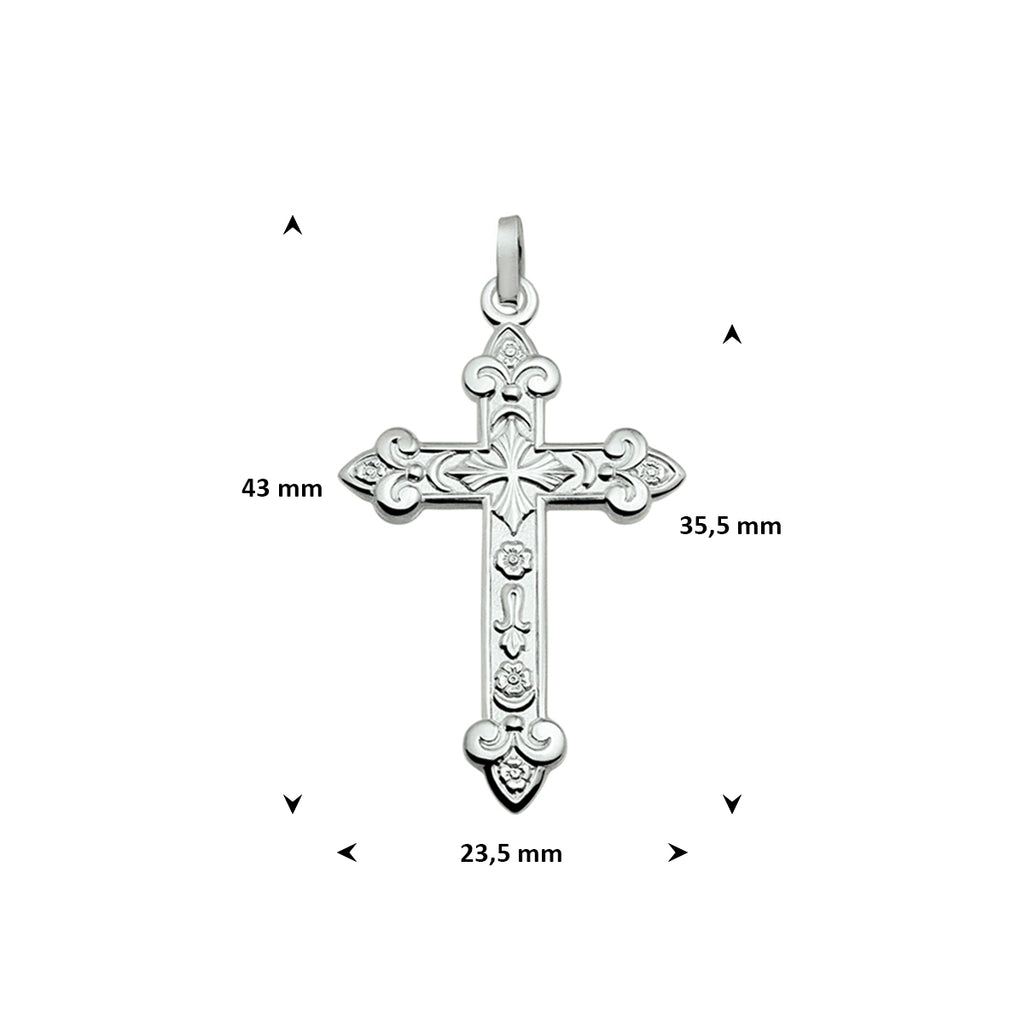 Anhänger Kreuz poliert/matt 35,5 mm Silber weiß