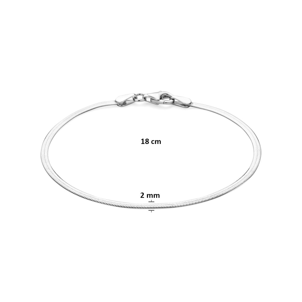 armband slang plat 2 mm 18 cm zilver gerhodineerd