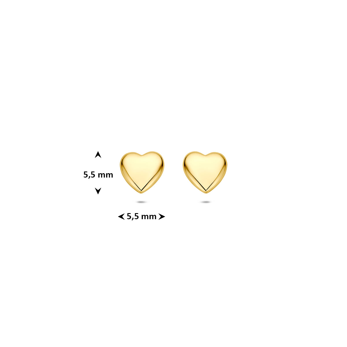 oorknoppen hartje 5,5 mm 1 micron zilver verguld (geel)