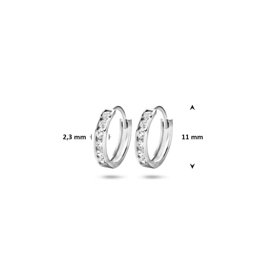 klapoorringen zirkonia 11 mm 14K witgoud