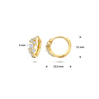 klapoorringen zirkonia 11 mm 1 micron zilver verguld (geel)