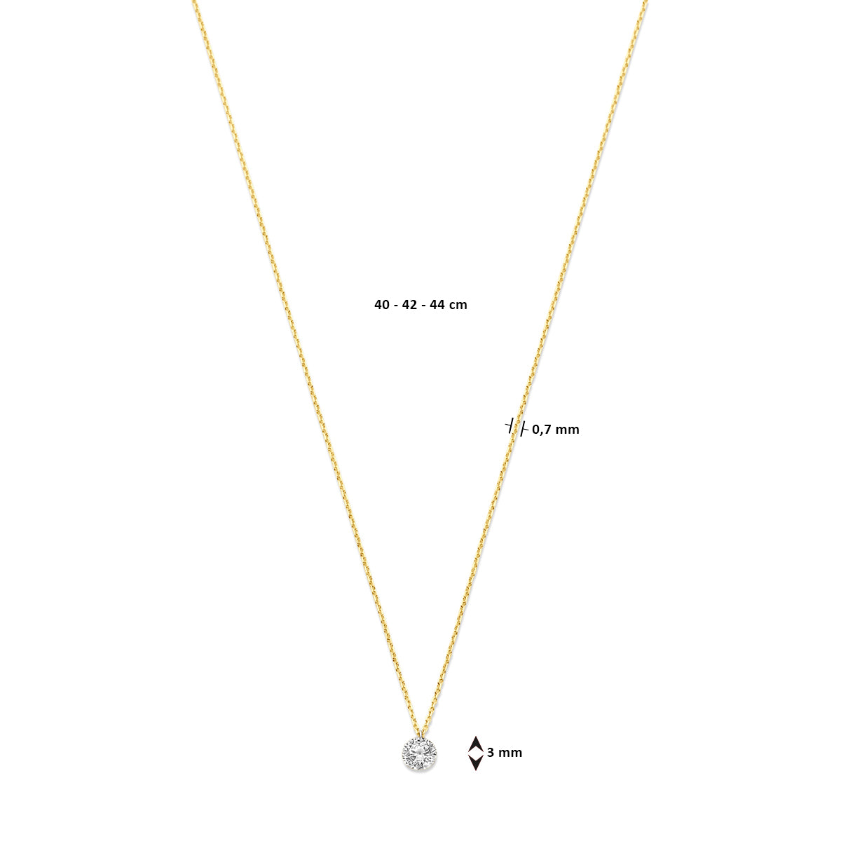 collier lab grown diamant 40 - 42 - 44 cm 0.25ct g si 14K geelgoud - rond