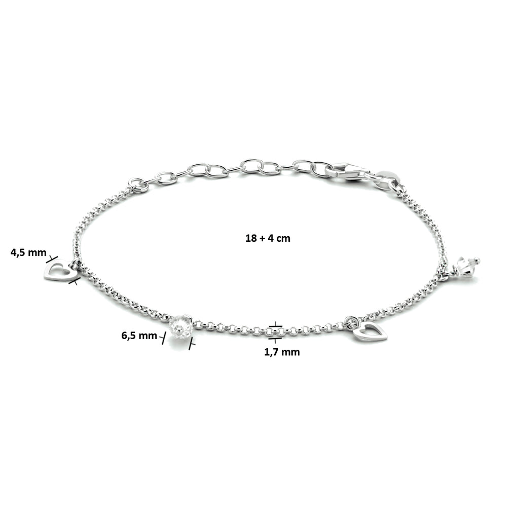 enkelbandje hartjes 18 + 4 cm zilver gerhodineerd