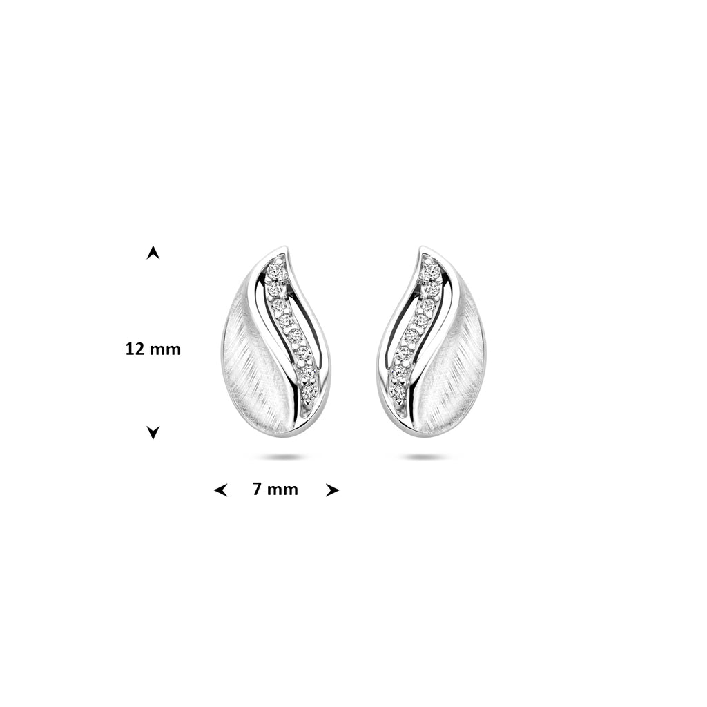 oorknoppen gescratcht poli/mat zirkonia  12 mm zilver gerhodineerd