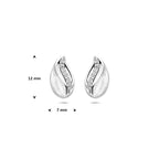 oorknoppen gescratcht poli/mat zirkonia  12 mm zilver gerhodineerd