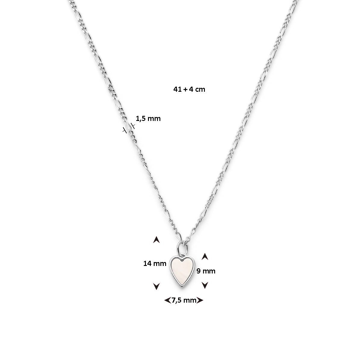 Halskette Herz Perlmutt 41 + 4 cm Silber rhodiniert