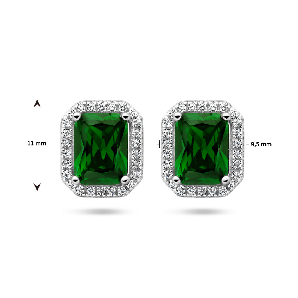 oorknoppen groen en wit zirkonia halo zilver gerhodineerd