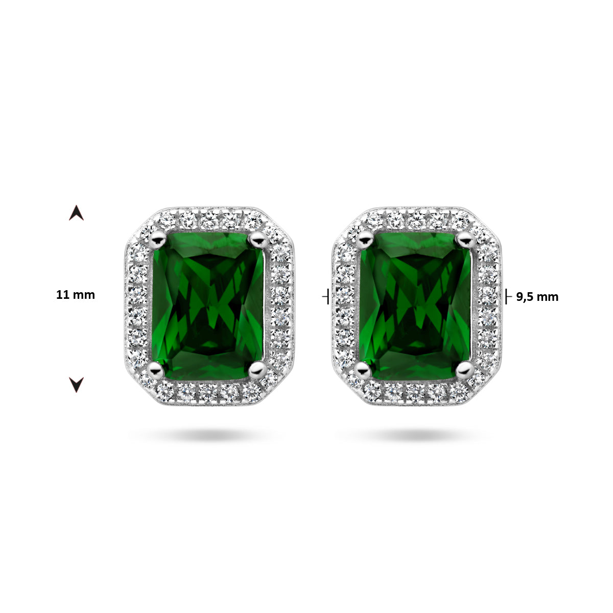 oorknoppen groen en wit zirkonia halo zilver gerhodineerd