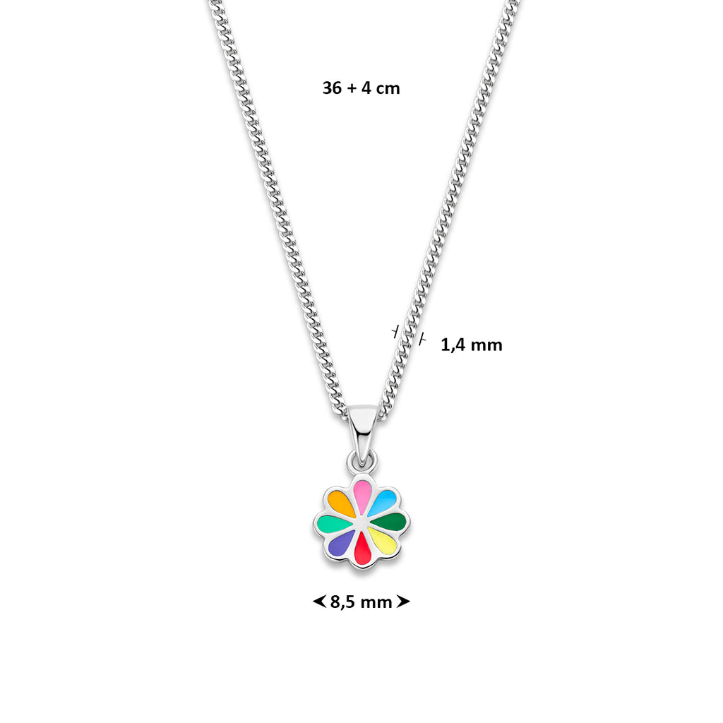 collier bloem emaille 36 + 4 cm zilver gerhodineerd